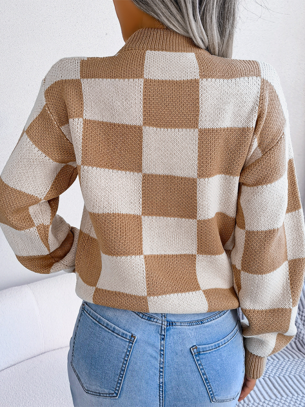 Sweaters- Yin-Yang Checkerboard Knits – Long Sleeve Sweaters- - IndioGear.com