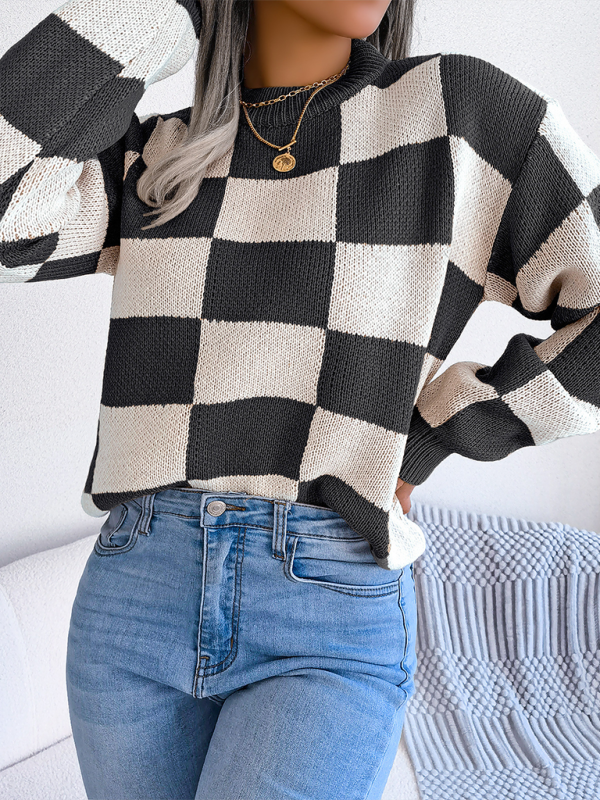 Sweaters- Yin-Yang Checkerboard Knits – Long Sleeve Sweaters- - IndioGear.com