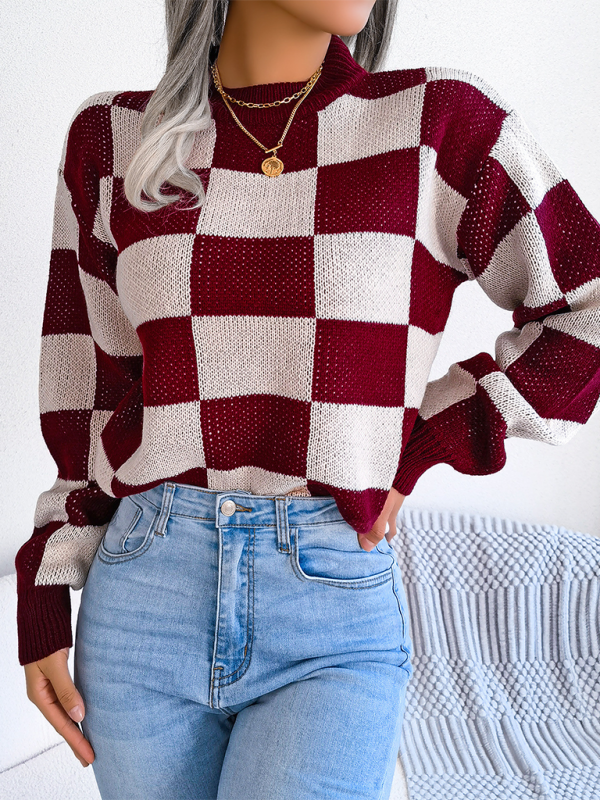 Sweaters- Yin-Yang Checkerboard Knits – Long Sleeve Sweaters- - IndioGear.com