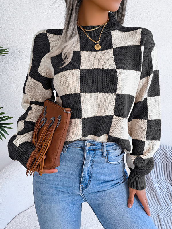 Sweaters- Yin-Yang Checkerboard Knits – Long Sleeve Sweaters- - IndioGear.com