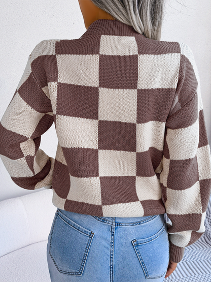 Sweaters- Yin-Yang Checkerboard Knits – Long Sleeve Sweaters- - IndioGear.com