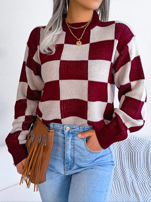 Sweaters- Yin-Yang Checkerboard Knits – Long Sleeve Sweaters- - IndioGear.com