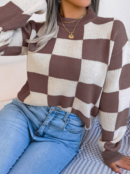 Sweaters- Yin-Yang Checkerboard Knits – Long Sleeve Sweaters- - IndioGear.com