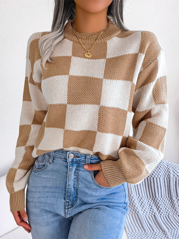 Sweaters- Yin-Yang Checkerboard Knits – Long Sleeve Sweaters- - IndioGear.com