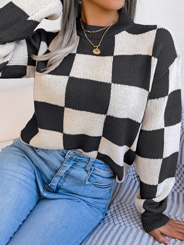 Sweaters- Yin-Yang Checkerboard Knits – Long Sleeve Sweaters- - IndioGear.com