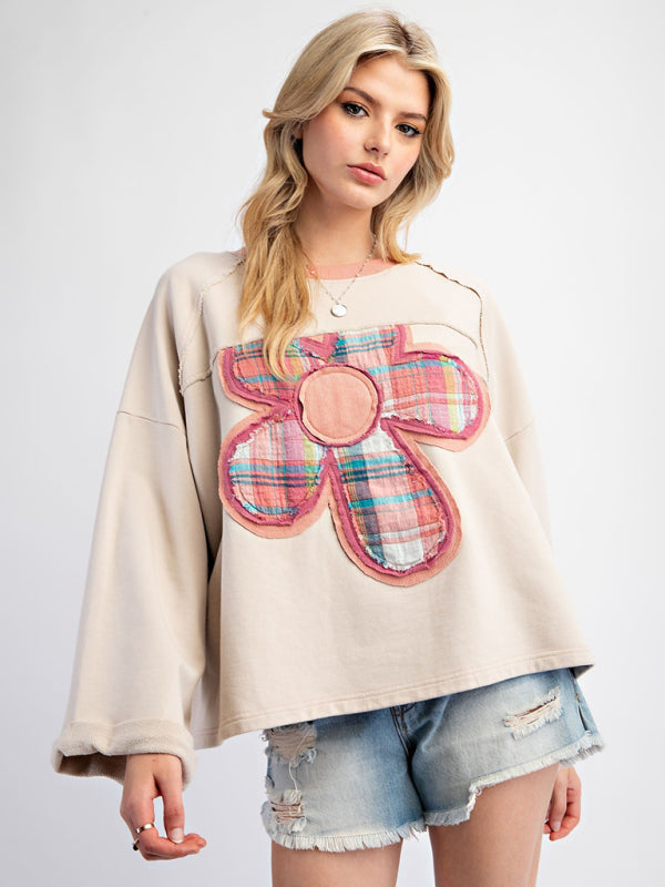 Sweatshirts- Artisan Patchwork Top Creative Boho Sweater- White- IndioGear Women Clothing