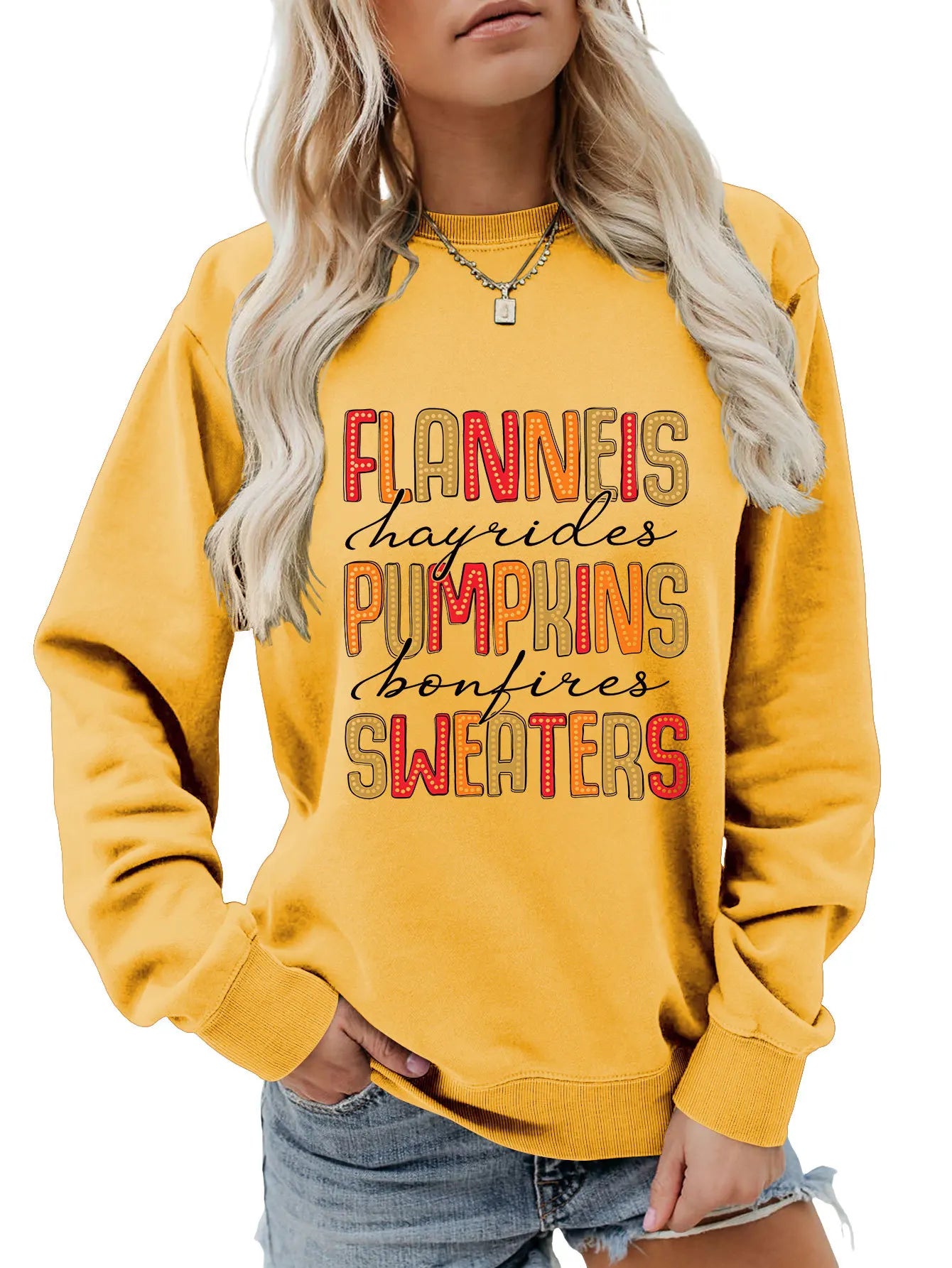 Sweatshirts- Autumn Graphic Crewneck Sweatshirt- Yellow- IndioGear.com