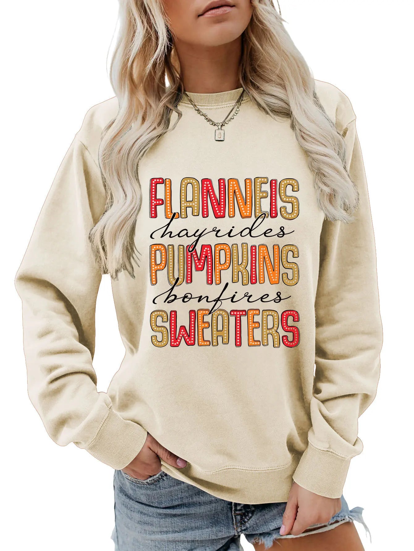 Sweatshirts- Autumn Graphic Crewneck Sweatshirt- Khaki- IndioGear.com