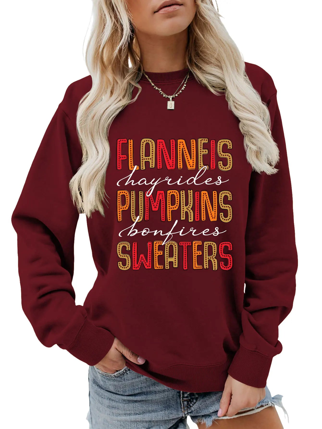 Sweatshirts- Autumn Graphic Crewneck Sweatshirt- Claret- IndioGear.com