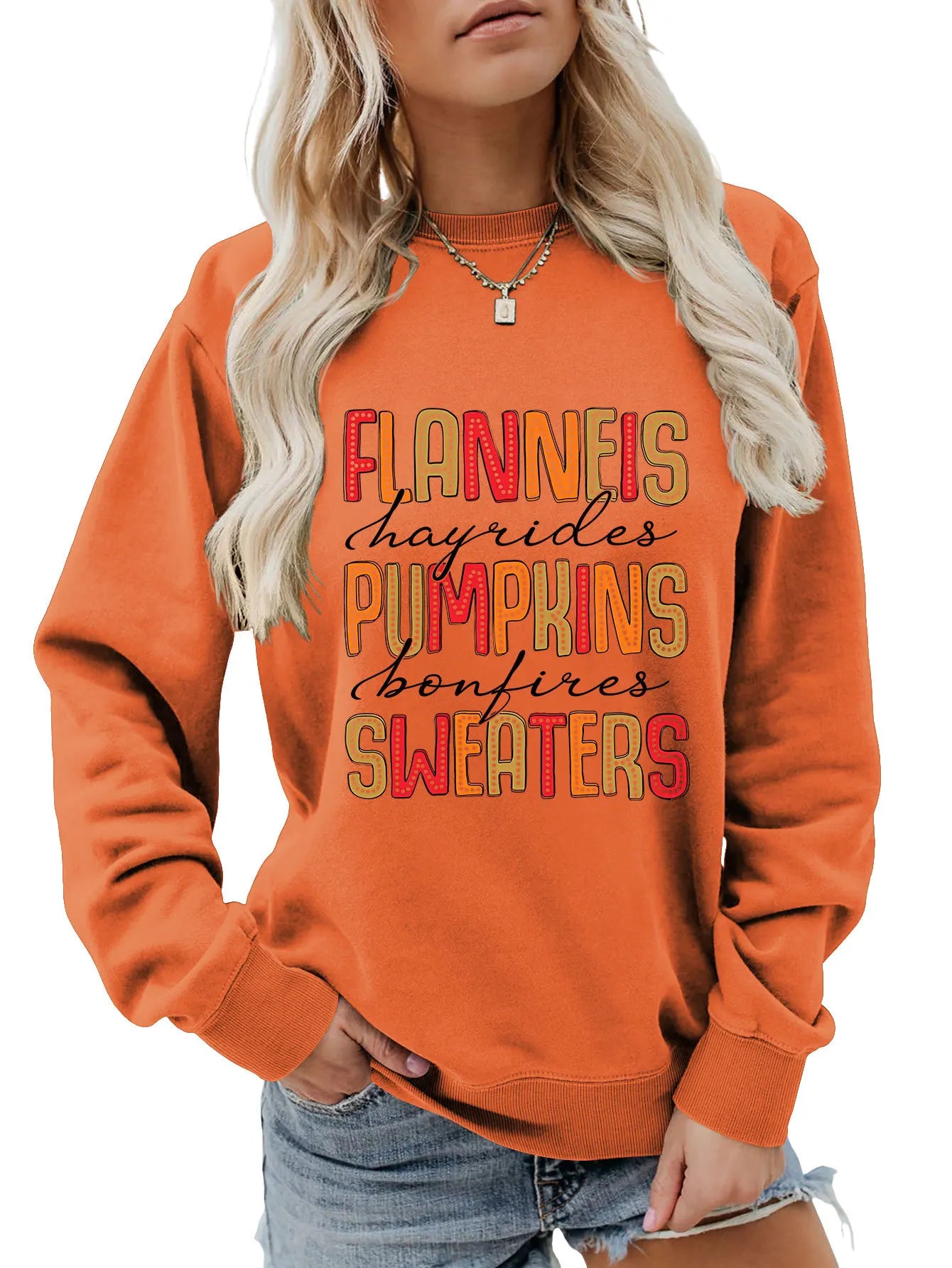 Sweatshirts- Autumn Graphic Crewneck Sweatshirt- Orange- IndioGear.com