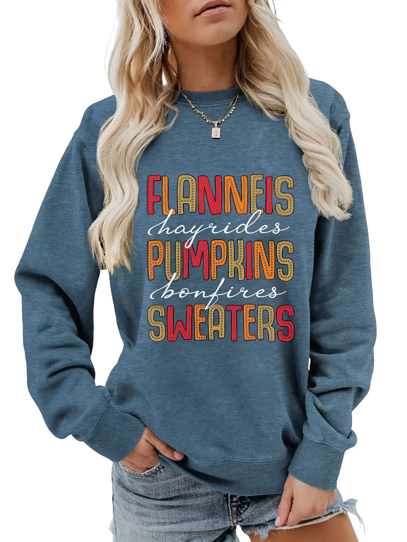 Sweatshirts- Autumn Graphic Crewneck Sweatshirt- Blue- IndioGear.com