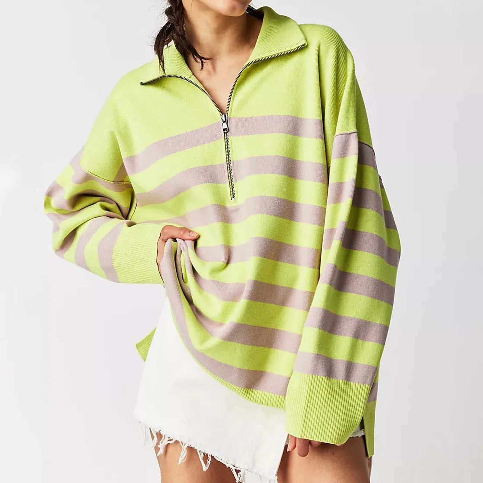 Sweatshirts- Bold Contrasting Stripe Half-Zip Pullover- Pattern1- IndioGear.com