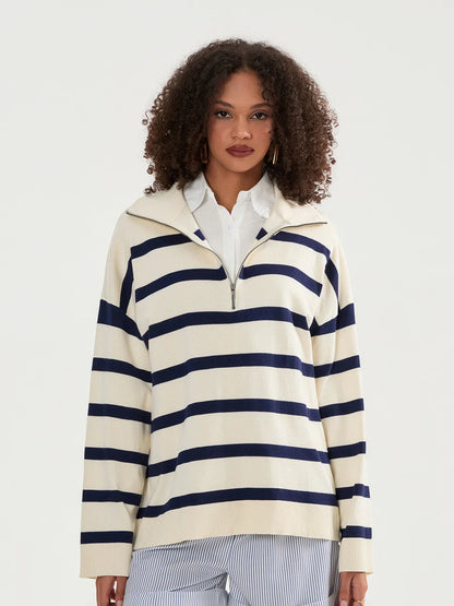 Sweatshirts- Bold Contrasting Stripe Half-Zip Pullover- - IndioGear.com