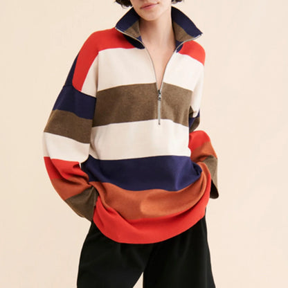 Sweatshirts- Bold Contrasting Stripe Half-Zip Pullover- Pattern3- IndioGear.com