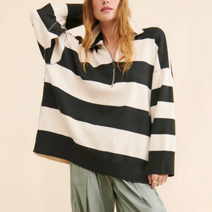 Sweatshirts- Bold Contrasting Stripe Half-Zip Pullover- Pattern5- IndioGear.com