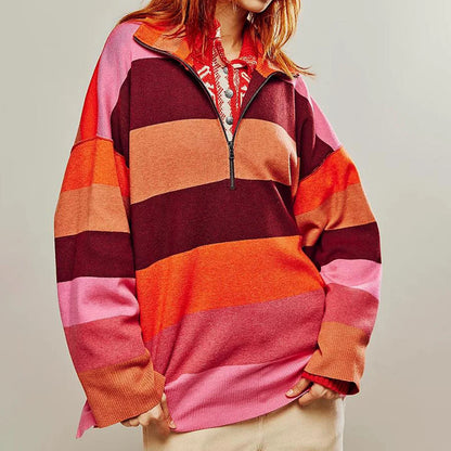 Sweatshirts- Bold Contrasting Stripe Half-Zip Pullover- Pattern7- IndioGear.com