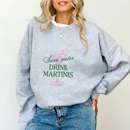 Sweatshirts- Casual Martini Lover's Crewneck Sweatshirt- Light Grey- IndioGear.com