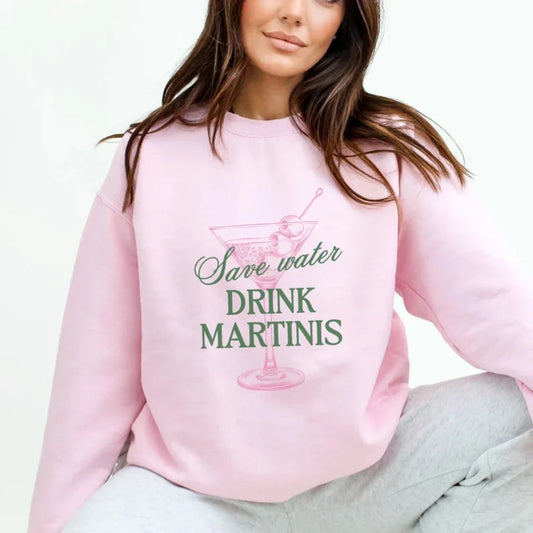 Sweatshirts- Casual Martini Lover's Crewneck Sweatshirt- Pink- IndioGear.com