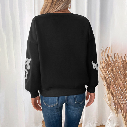 Sweatshirts- Drop-Shoulder Casual Sweatshirt Embroidered Heart Pullover- - IndioGear.com