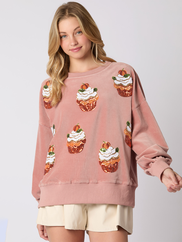 Sweatshirts- Festive Embroidered Pullover Sparkly Santa Sweatshirt- - IndioGear Women Clothing