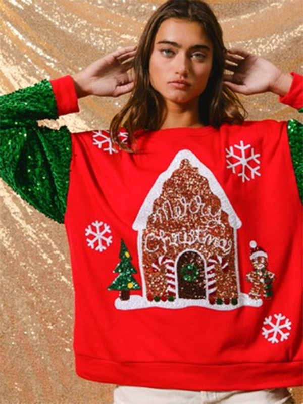 Sweatshirts- Festive Sequin Sweatshirt December Fashion Sweater- Pattern3- IndioGear Women Clothing