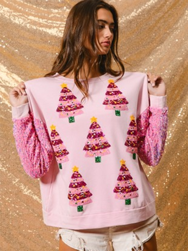 Sweatshirts- Festive Sequin Sweatshirt December Fashion Sweater- Pattern7- IndioGear Women Clothing