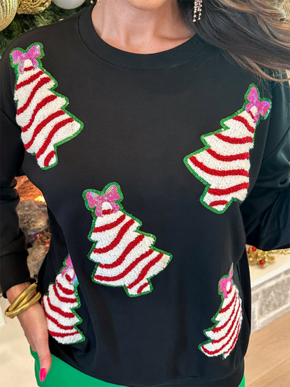 Sweatshirts- Holiday Tree Sparkle Sweatshirt Christmas Sequined Sweater- - IndioGear Women Clothing