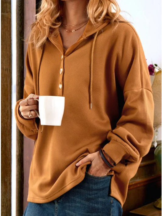 Sweatshirts & Hoodies- Caramel Cozy Hoodie Loose Fit Sweatshirt- - IndioGear.com