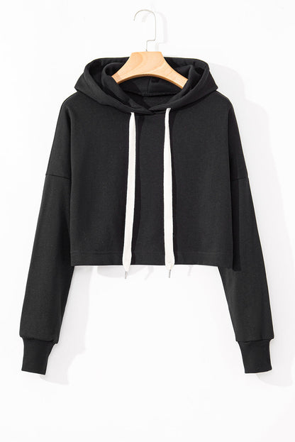 Sweatshirts & Hoodies- Cropped Hoodie with Drawstring Style- - IndioGear Women Clothing