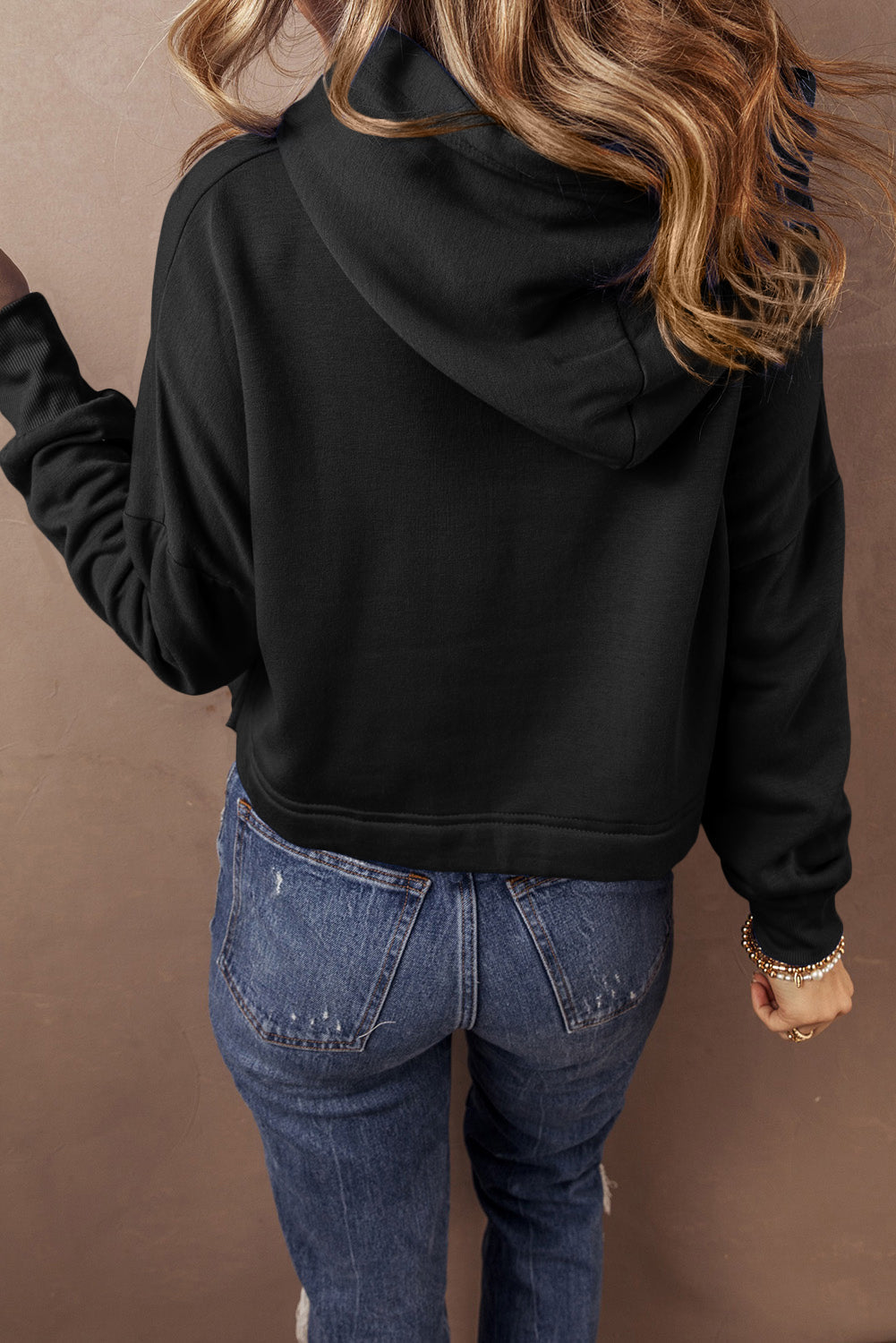 Sweatshirts & Hoodies- Cropped Hoodie with Drawstring Style- - IndioGear Women Clothing