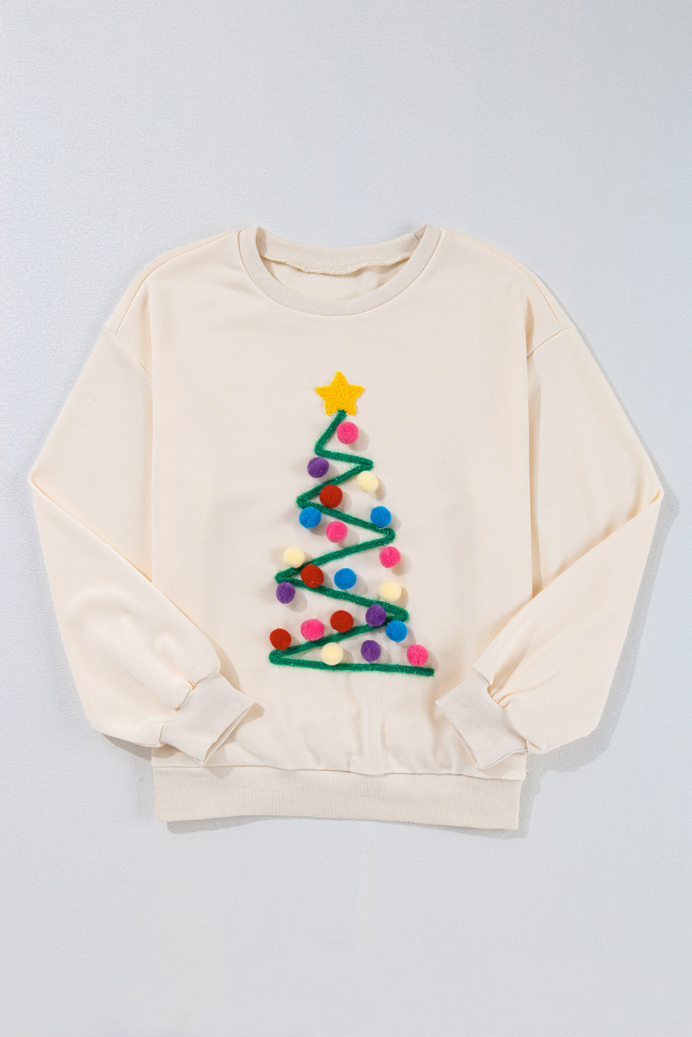 Sweatshirts & Hoodies- Festive Pom-Pom Christmas Tree Sweatshirt Holiday Top- - IndioGear Women Clothing