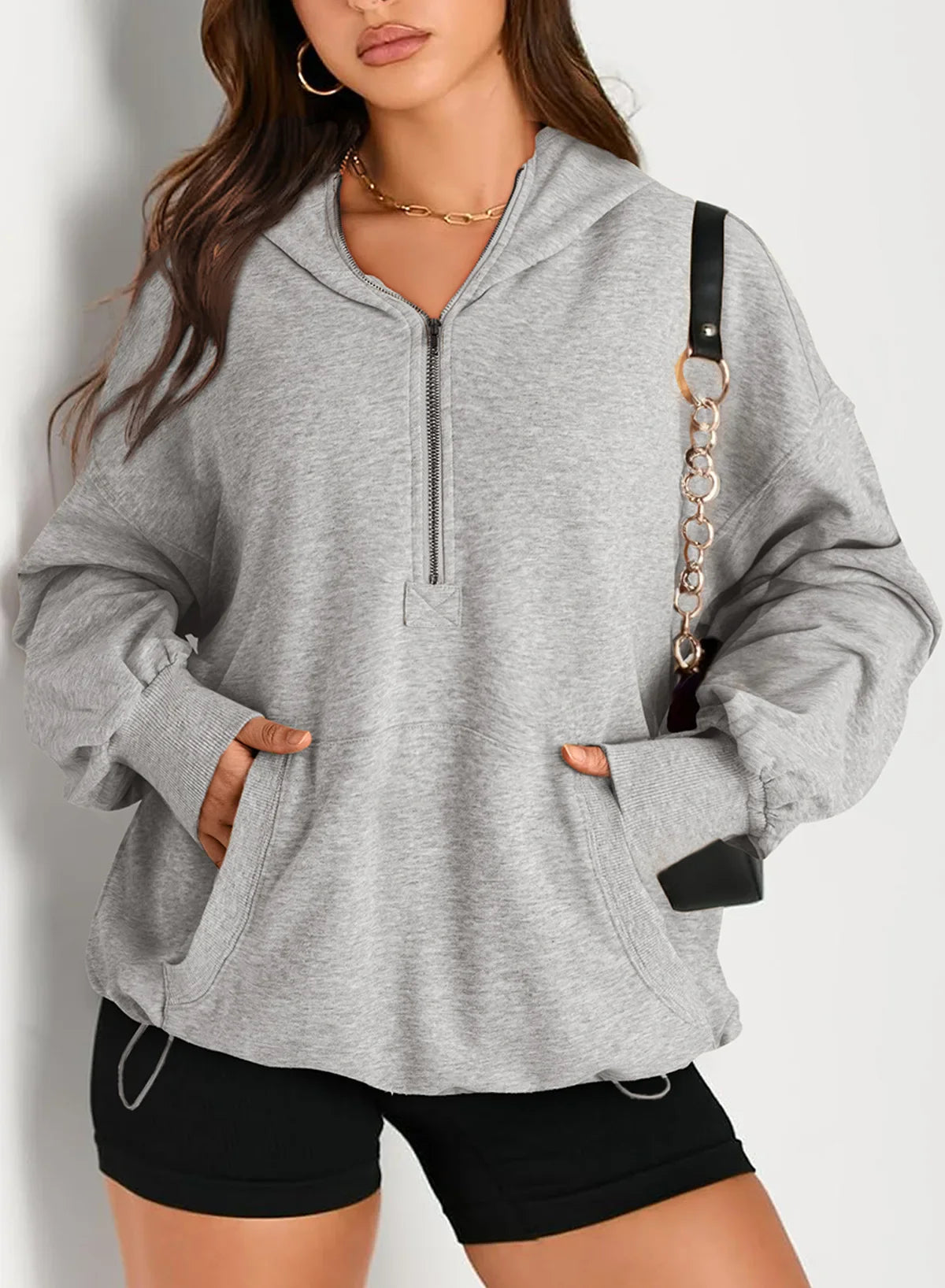 Sweatshirts & Hoodies- Kangaroo Pouch Half Zip up Women Hoodie- - IndioGear.com