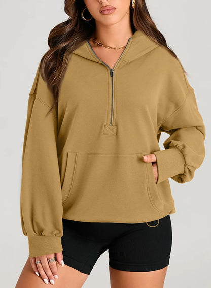 Sweatshirts & Hoodies- Kangaroo Pouch Half Zip up Women Hoodie- - IndioGear.com