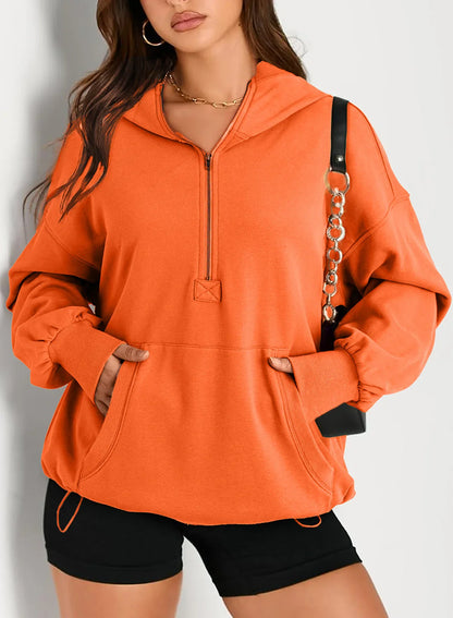 Sweatshirts & Hoodies- Kangaroo Pouch Half Zip up Women Hoodie- - IndioGear.com