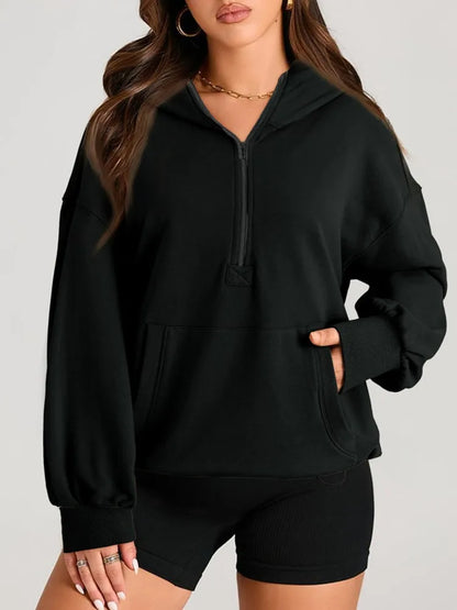 Sweatshirts & Hoodies- Kangaroo Pouch Half Zip up Women Hoodie- - IndioGear.com