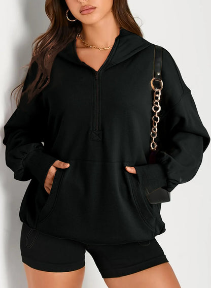 Sweatshirts & Hoodies- Kangaroo Pouch Half Zip up Women Hoodie- - IndioGear.com