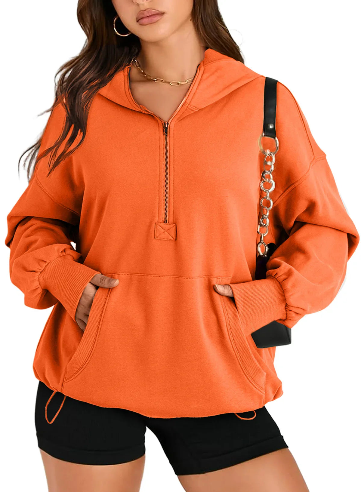 Sweatshirts & Hoodies- Kangaroo Pouch Half Zip up Women Hoodie- - IndioGear.com