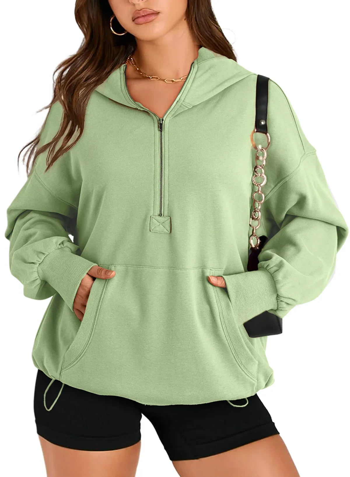 Sweatshirts & Hoodies- Kangaroo Pouch Half Zip up Women Hoodie- - IndioGear.com