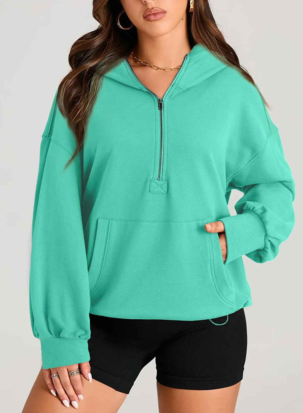 Sweatshirts & Hoodies- Kangaroo Pouch Half Zip up Women Hoodie- - IndioGear.com