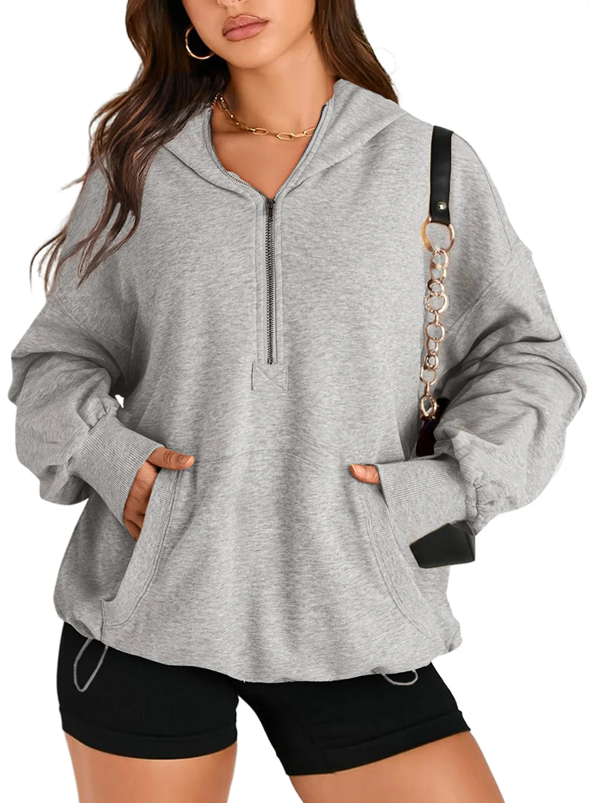 Sweatshirts & Hoodies- Kangaroo Pouch Half Zip up Women Hoodie- - IndioGear.com