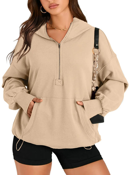 Sweatshirts & Hoodies- Kangaroo Pouch Half Zip up Women Hoodie- - IndioGear.com