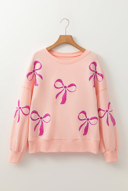 Sweatshirts & Hoodies- Oversized Sweatshirt with Sequined Bows- - IndioGear Women Clothing