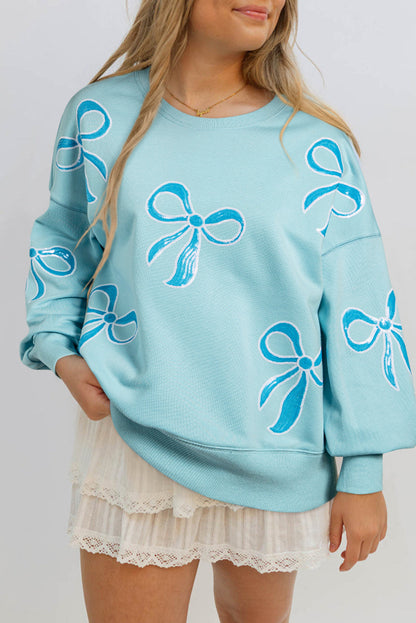 Sweatshirts & Hoodies- Oversized Sweatshirt with Sequined Bows- - IndioGear Women Clothing