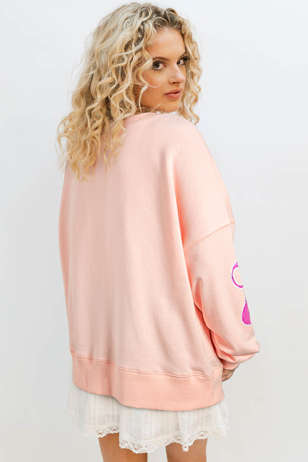 Sweatshirts & Hoodies- Oversized Sweatshirt with Sequined Bows- - IndioGear Women Clothing