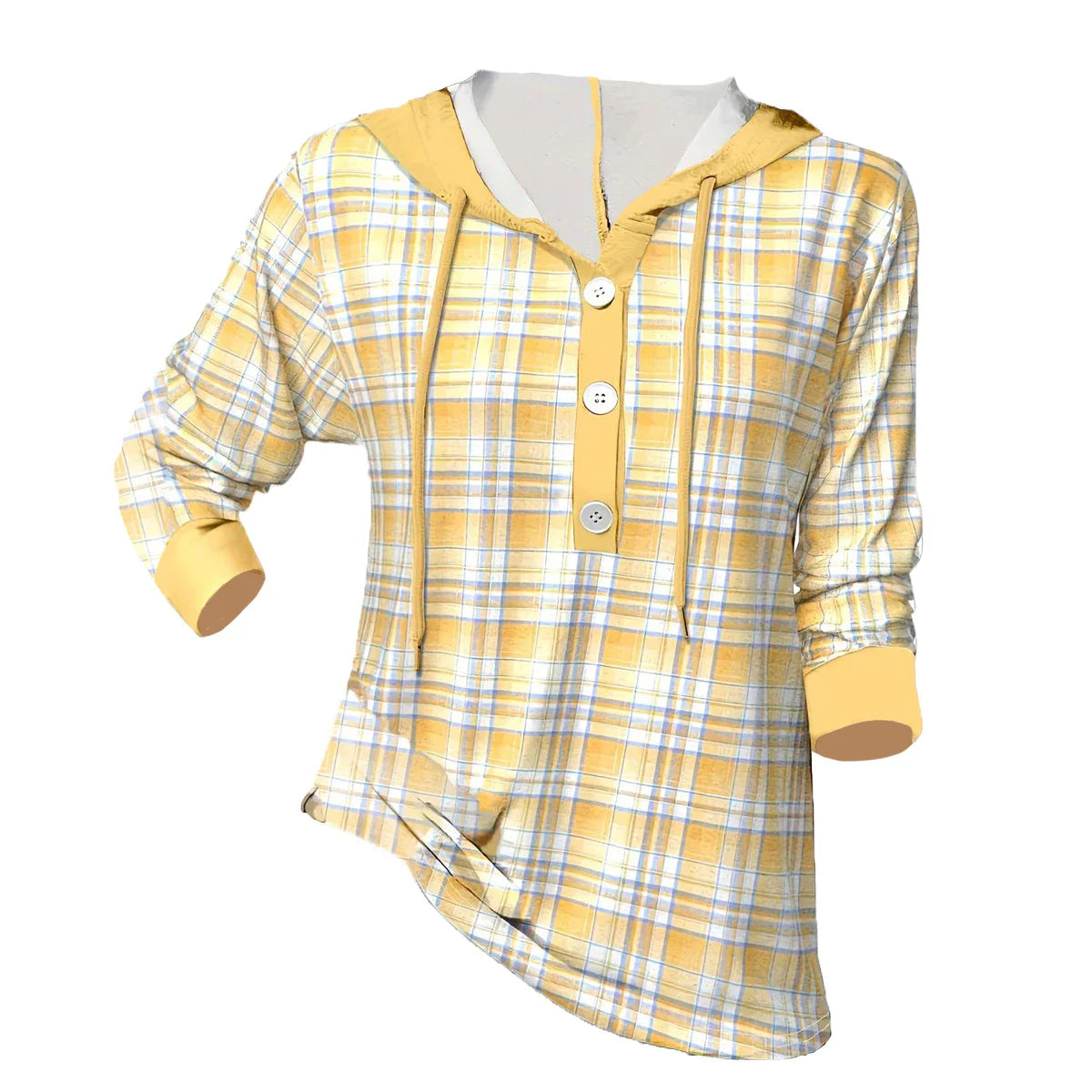 Sweatshirts- Lightweight Hooded Plaid Shirt Buttoned Sweatshirt- - IndioGear.com