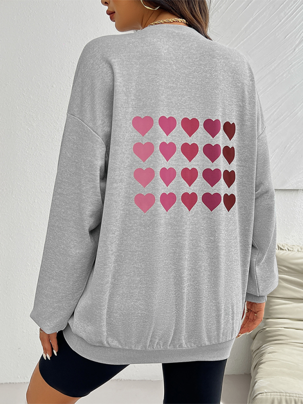 Sweatshirts- Lively Hearts Print Oversized Gray Sweatshirts- - IndioGear.com