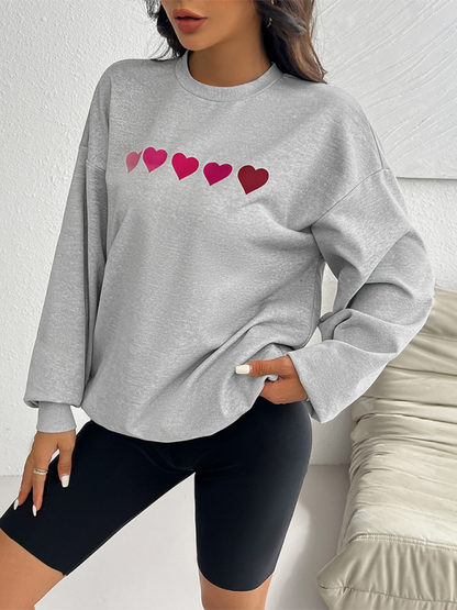 Sweatshirts- Lively Hearts Print Oversized Gray Sweatshirts- - IndioGear.com