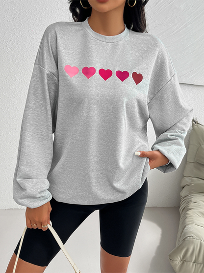 Sweatshirts- Lively Hearts Print Oversized Gray Sweatshirts- Flecking gray- IndioGear.com