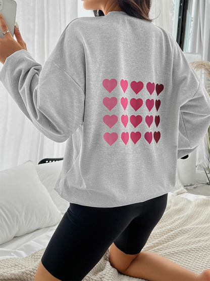 Sweatshirts- Lively Hearts Print Oversized Gray Sweatshirts- - IndioGear.com