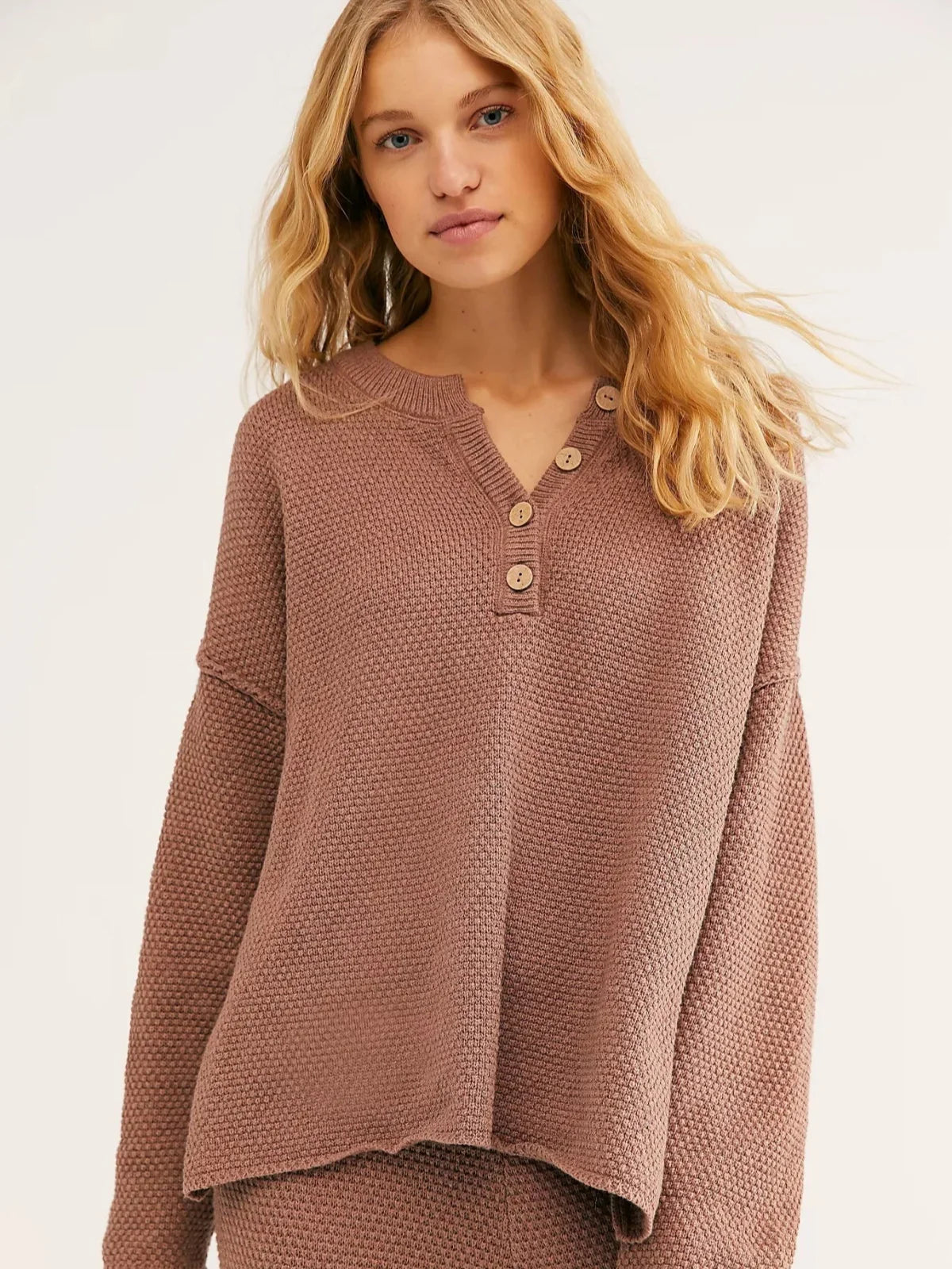 Sweatshirts- Oversized Henley Sweater Autumn Sweatshirt- - IndioGear.com